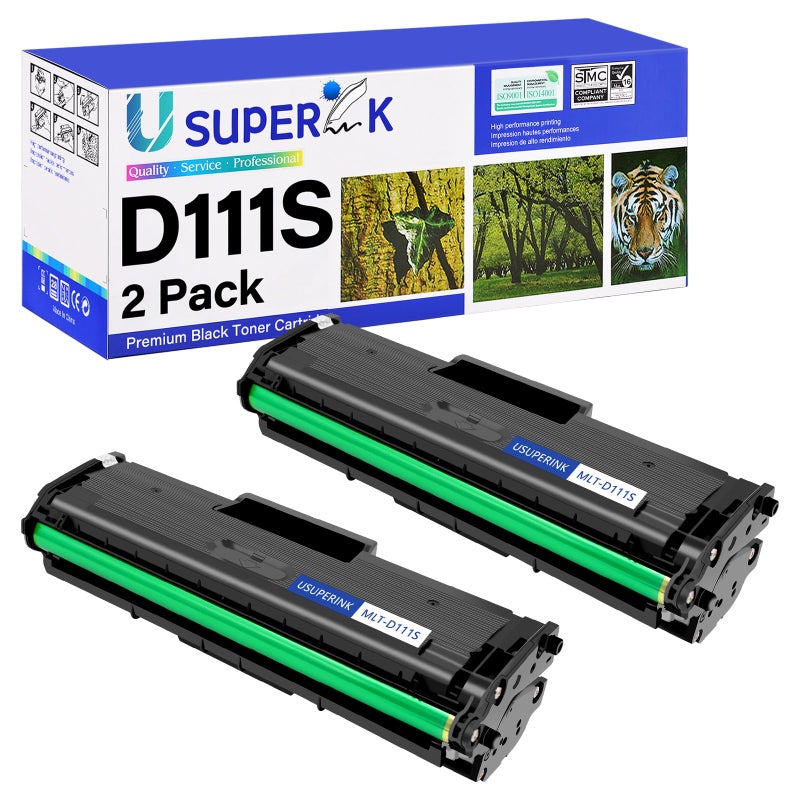 SuperInk 2 Pack High Yield MLT-D111S Toner cartridges Compatible for Samsung MLT-D111S MLTD111S 111S D111S D111L to Use with Xpress M2020W M2022W M2024W M2026W M2070W M2070FW Laser Printer - Image 1